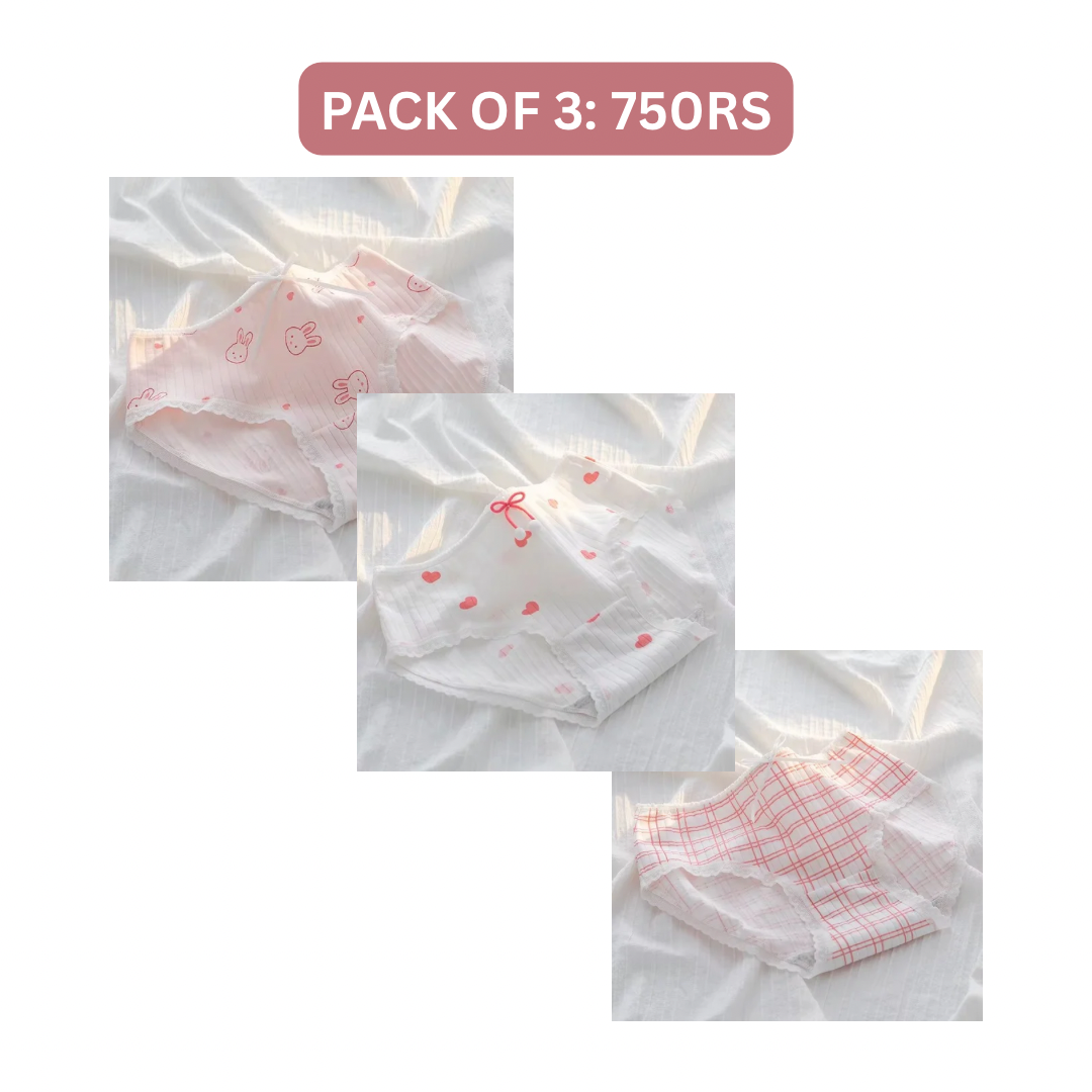 PRETTY HEART COTTON PANTY (Pack of 2/3/5)