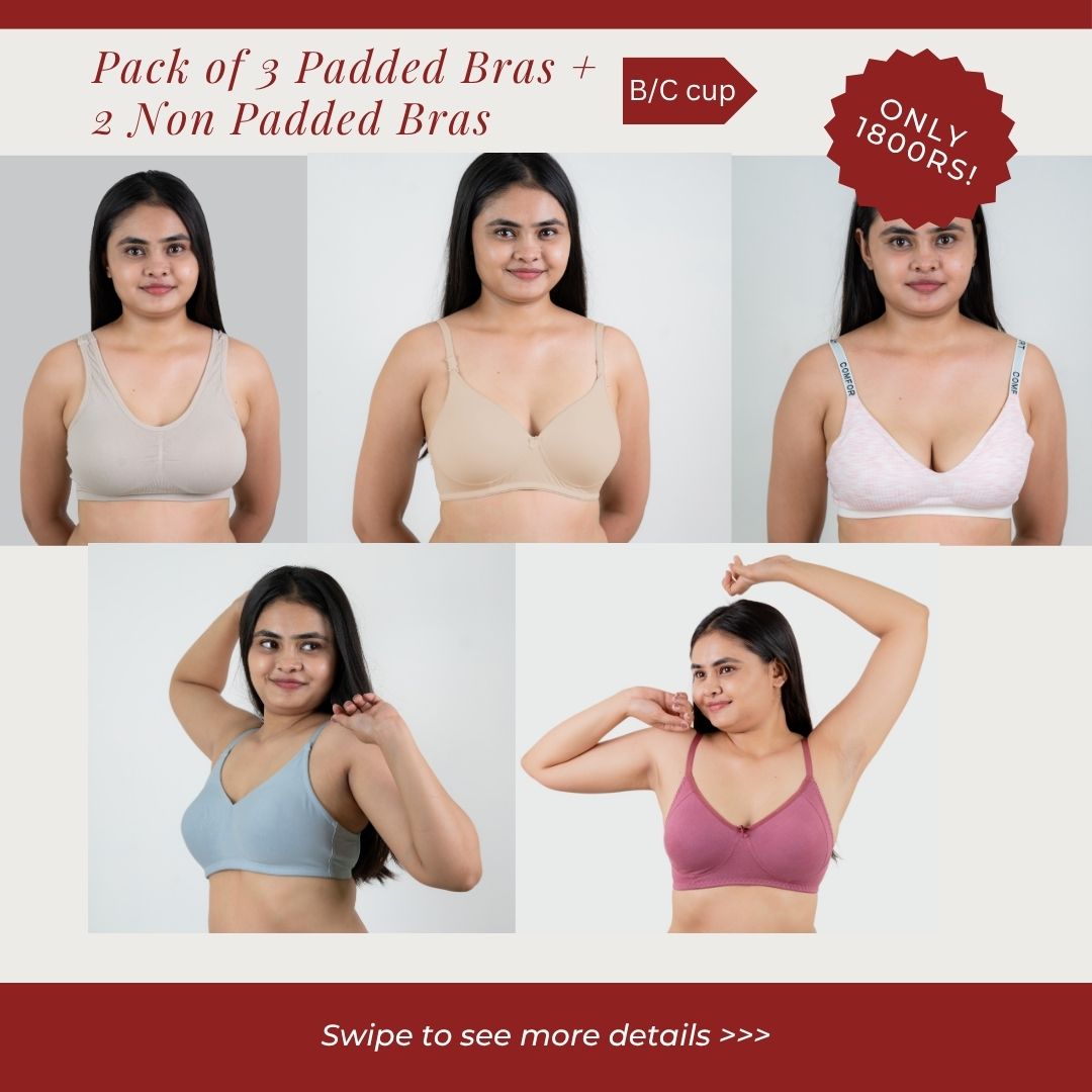 COMBO OF 3 PADDED BRAS + 2 NON PADDED BRAS!