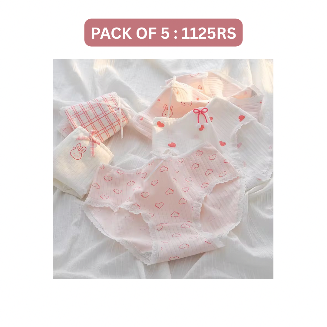 PRETTY HEART COTTON PANTY (Pack of 2/3/5)