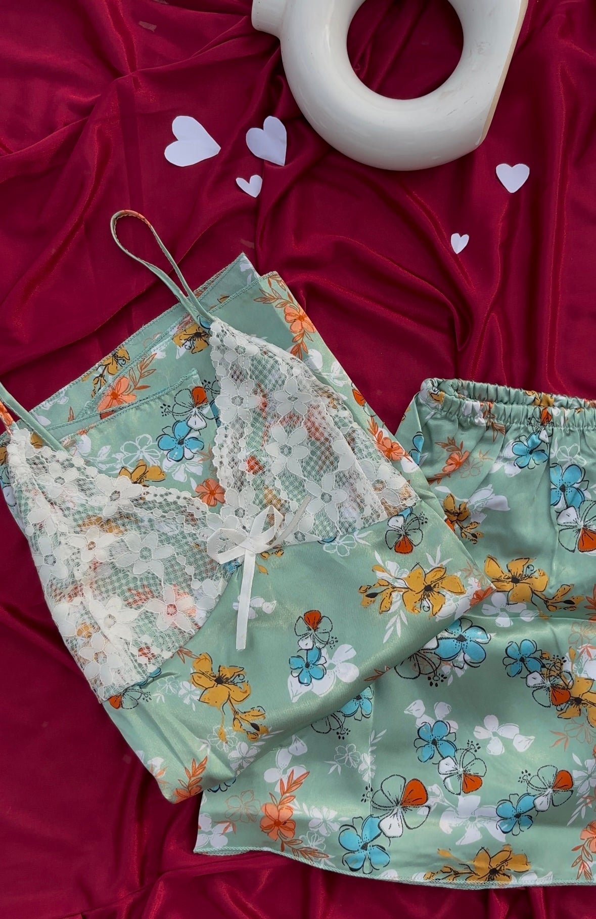 FLORA SATIN SHORTS SET