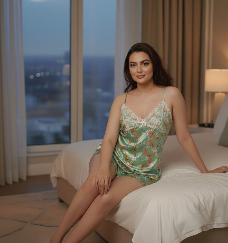 FLORA SATIN SHORTS SET