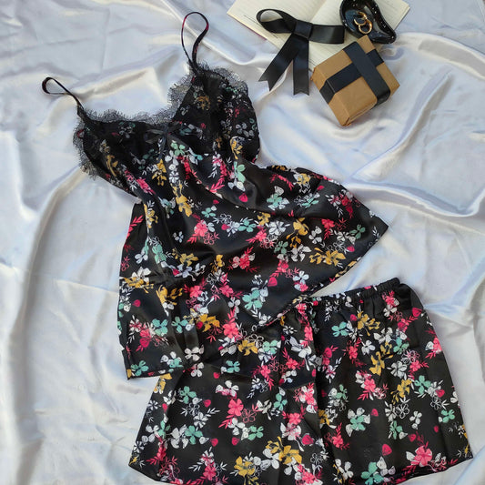 FLORA SATIN SHORTS SET
