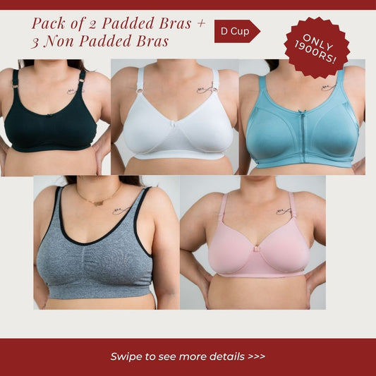 COMBO OF 3 NON PADDED BRAS + 2 PADDED BRAS! (D CUP)